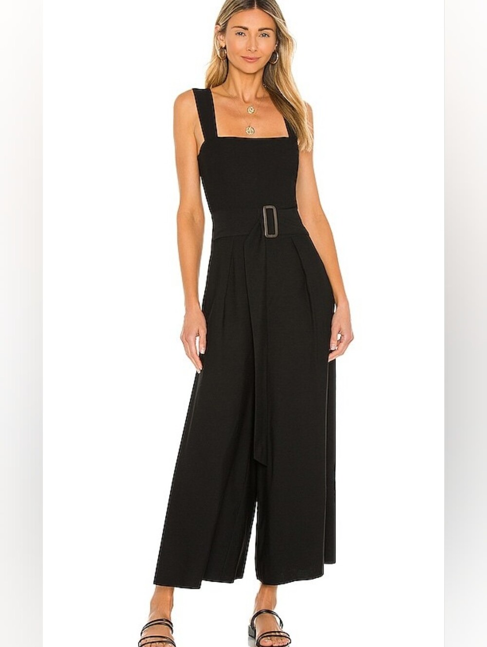 Vince black back cutout wide leg belted jumpsuit